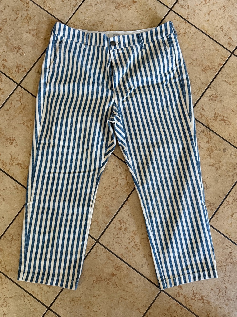 TORRID  Belle Isle Blue and White Vertical Stripe Chinos style jeans.